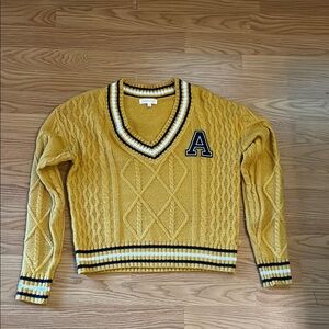 Juniors Yellow Cable Knit Sweater with V-Neck